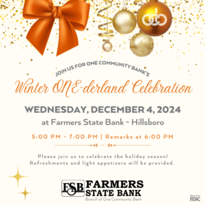 A graphic sharing that the Winter ONE-derland Celebration in Hillsboro will be held on Wednesday, December 4th from 5:00 PM to 7:00 PM. 